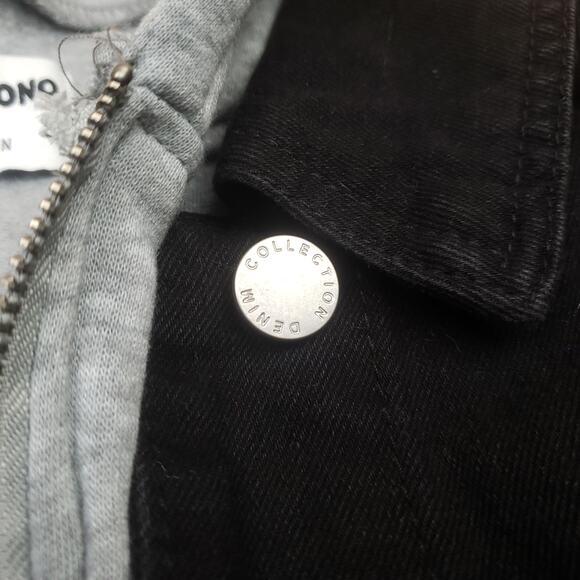 Ci Sono Denim Collection Hooded Denim Jacket Black Cropped Womens Small Zip Up - Picture 7 of 13